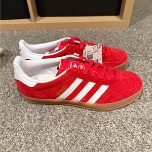 Adidas Gazelle Indoor UK 7.5 Better Scarlet, White & Gum Sneakers (Women's 9)